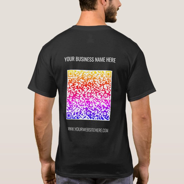 Colorful QR Code with Custom Text Business T-Shirt (Back)