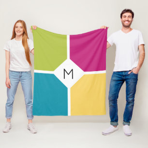 Colorful Quadrants Summer colors MONOGRAM Fleece Blanket