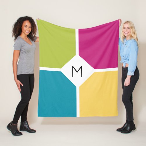 Colorful Quadrants  Summer colors  MONOGRAM Fleece Blanket