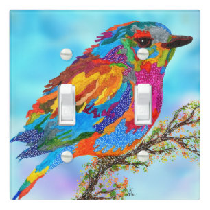 Colorful Quail Bird on a Branch Light Switch Cover