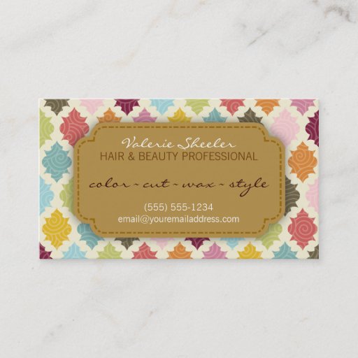 Customizable Colorful Quatrefoil Hair &amp; Beauty Appointment Card Business Card