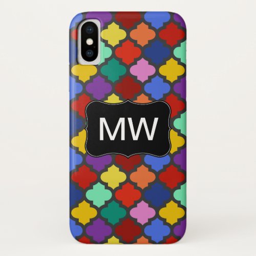 Colorful Quatrefoil Lattice Trellis Monogram iPhone X Case