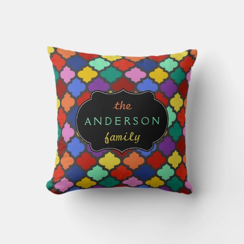 Colorful Quatrefoil Lattice Trellis Personalized Throw Pillow