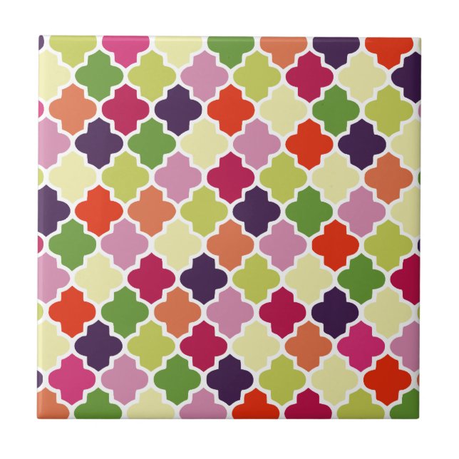 Colorful quatrefoil pattern ceramic tile (Front)
