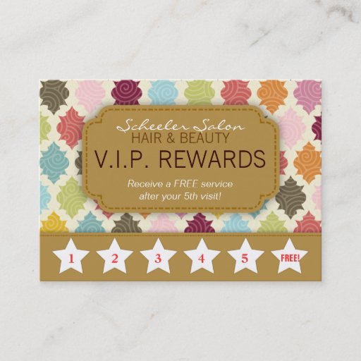 Customizable Colorful Quatrefoil - Salon Loyalty Rewards Card Business Cards
