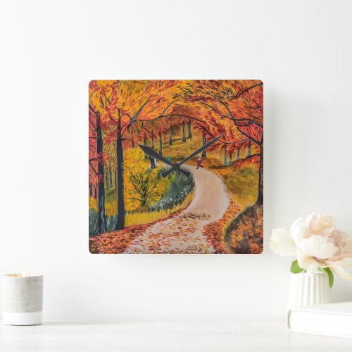 Colorful quiet forest square wall clock