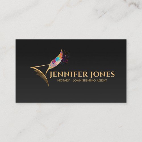 Colorful Quill Pen and Paper Notary Business Card