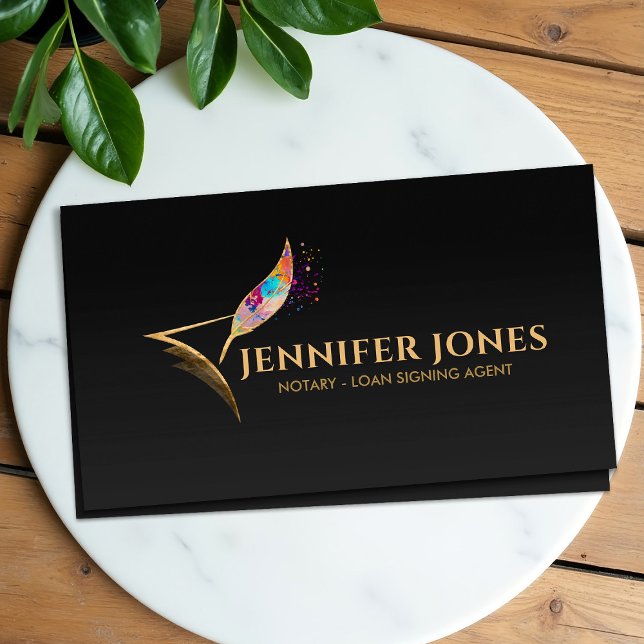 Colorful Quill Pen and Paper Notary Business Card (Creator Uploaded)
