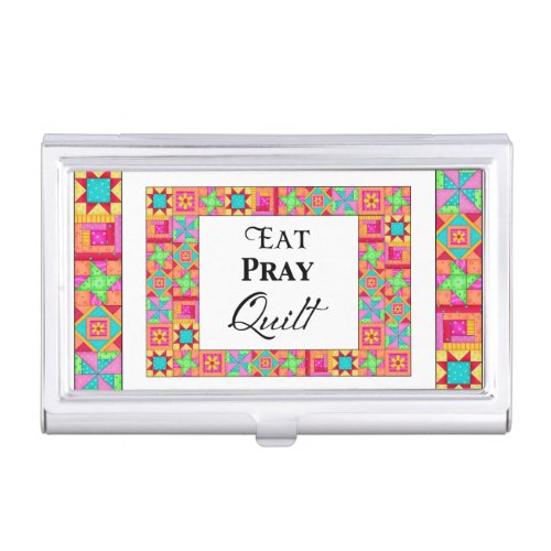 Colorful Quilt Blocks Border Art Eat Pray Quilt Case For Business Cards