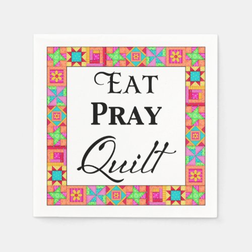 Colorful Quilt Blocks Border Art Eat Pray Quilt Napkins