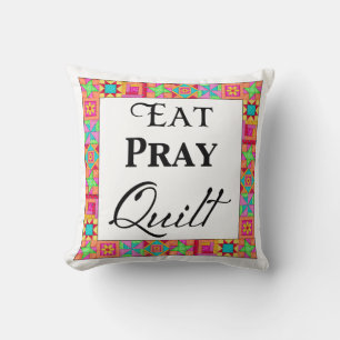 Colorful Quilt Blocks Border Art Eat Pray Quilt Throw Pillow