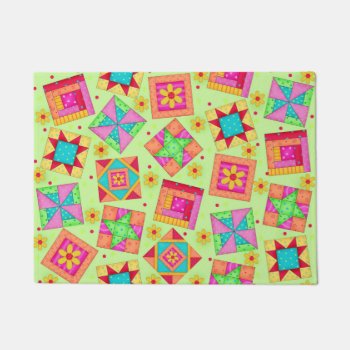 Colorful Quilt Patchwork Blocks Lime Green Custom Doormat by phyllisdobbs at Zazzle