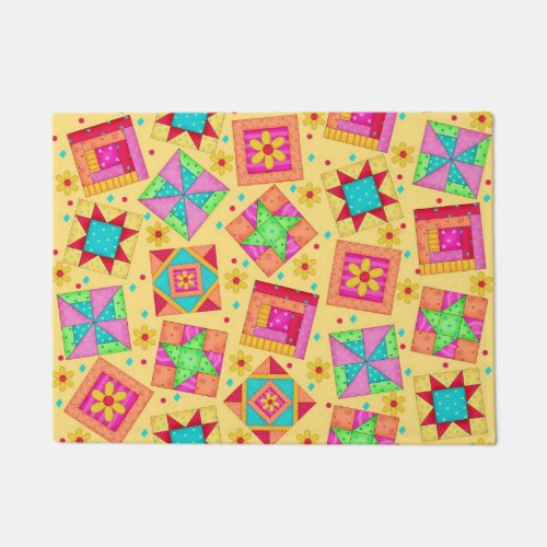 Colorful Quilt Patchwork Blocks Yellow Custom Doormat