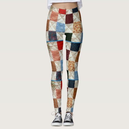 Colorful quilt pattern leggings