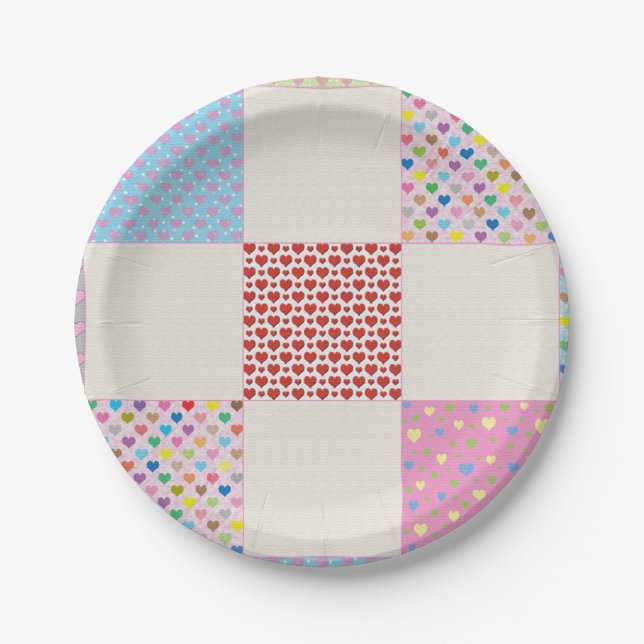 Colorful quilt squares paper plates (Front)