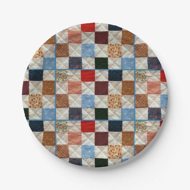 Colorful quilt squares paper plates (Front)