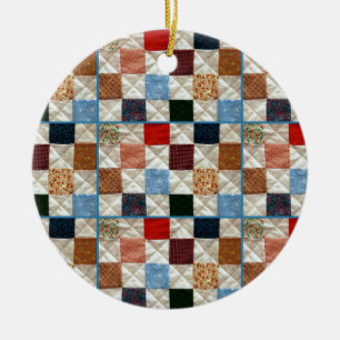 Colorful quilt squares pattern ceramic ornament