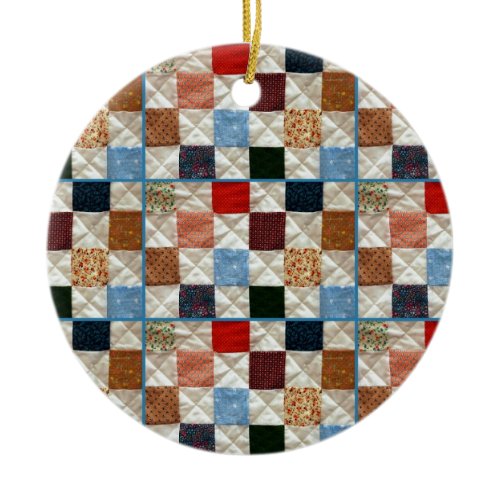 Colorful quilt squares pattern ceramic ornament