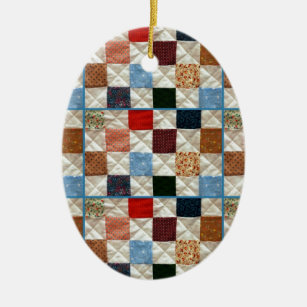 Colorful quilt squares pattern ceramic ornament