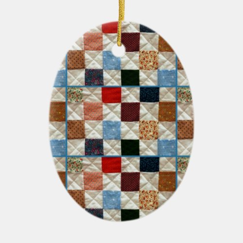 Colorful quilt squares pattern ceramic ornament