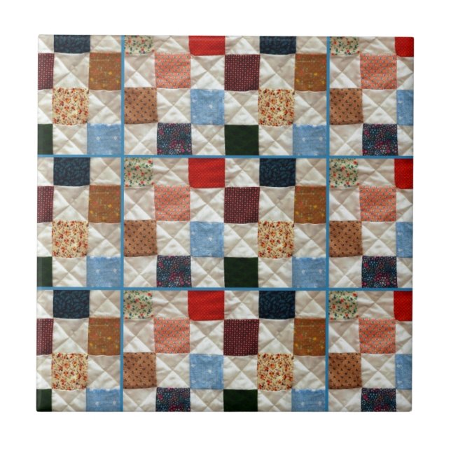 Colorful quilt squares pattern ceramic tile (Front)