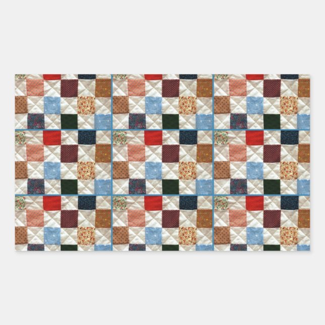 Colorful quilt squares pattern rectangular sticker (Front)