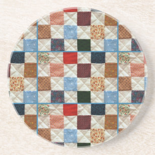 Colorful quilt squares pattern sandstone coaster