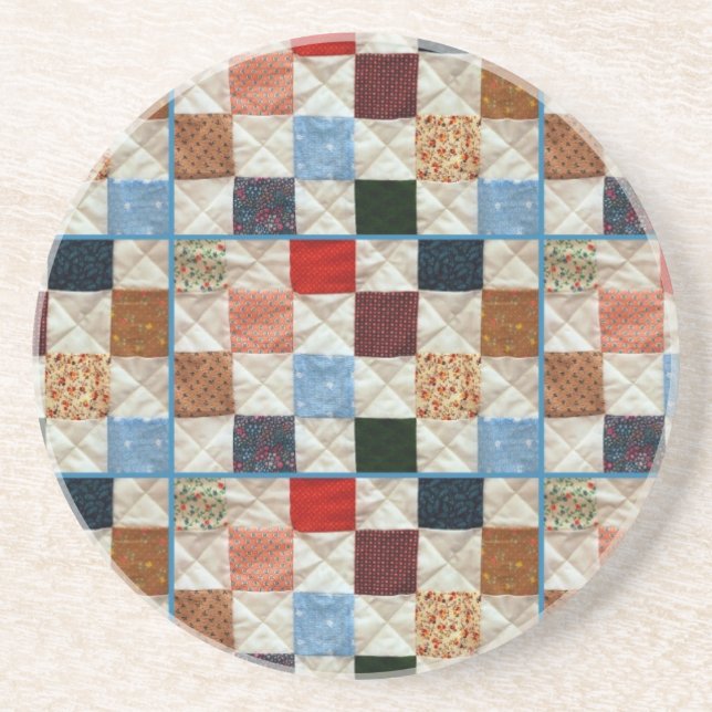 Colorful quilt squares pattern sandstone coaster (Front)