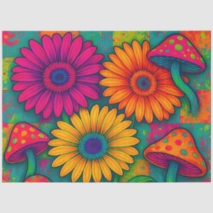 Colorful Quilted Mushrooms and Daisies Storybook Tissue Paper