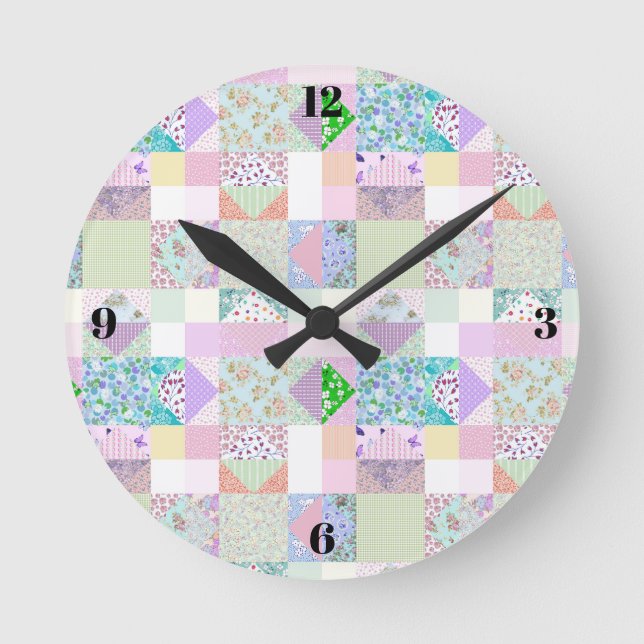Colorful quilting clock sewing room decor (Front)
