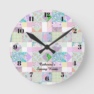 Colorful quilting clock sewing room quilt decor