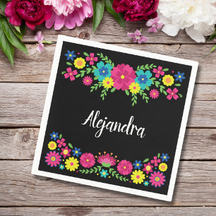 Colorful Quinceañera Mexican flowers Paper Napkin