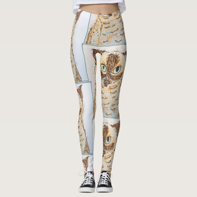 Colorful Quirky Cat Portrait Leggings (Front)