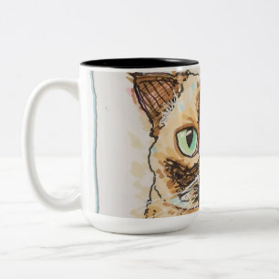 Colorful Quirky Cat Portrait Two-Tone Coffee Mug