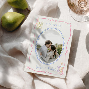 Colorful & Quirky Hand Drawn Save the Date Invitation