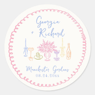 Colorful & Quirky Hand Drawn Wedding Classic Round Sticker