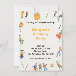 Colorful quirky music dance and cute cake birthday invitation