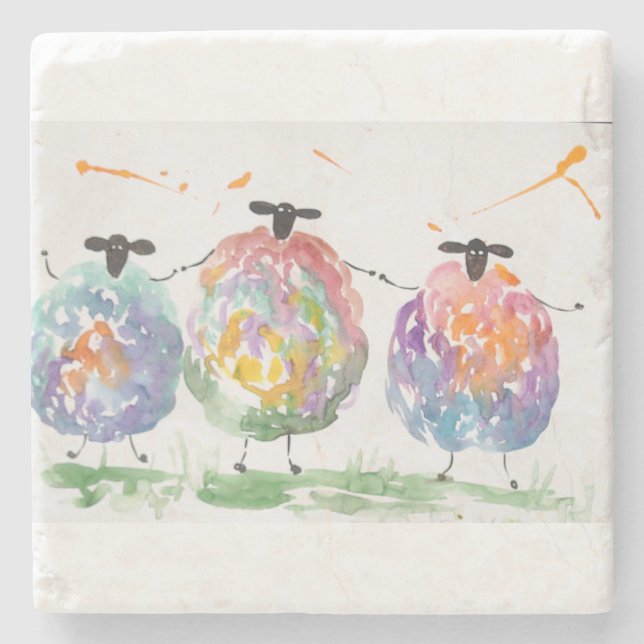 colorful quirky sheep dancing stone coaster (Front)