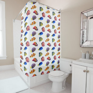 Colorful Quirky Tropical Fish Pattern Shower Curtain