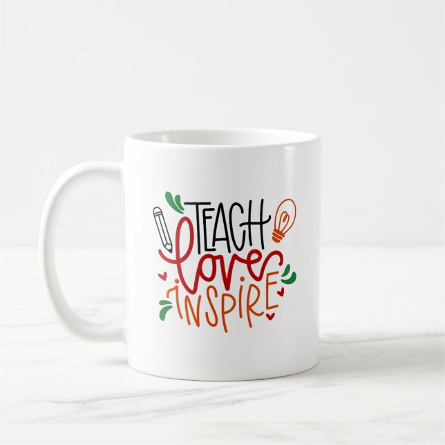Colorful Quote About "Teach" Mugs & Cups (Left)
