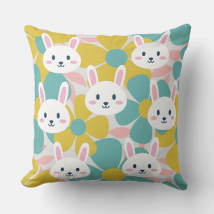 Colorful rabbit and flower pillow for kids room
