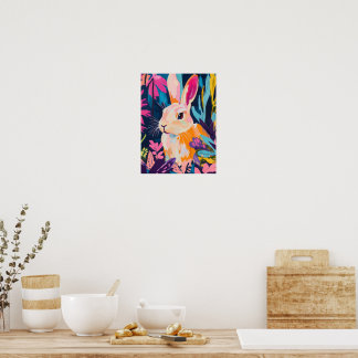 Colorful Rabbit Floral Wall Art | Whimsical Bunny