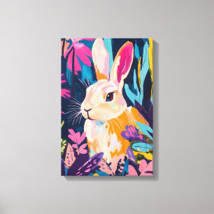 Colorful Rabbit Floral Wall Art   Whimsical Bunny 