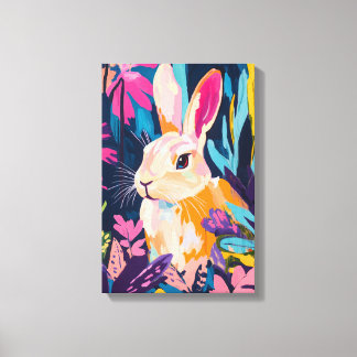Colorful Rabbit Floral Wall Art | Whimsical Bunny