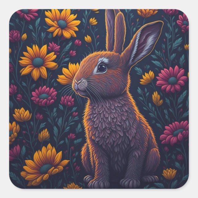 Colorful Rabbit Square Sticker (Front)