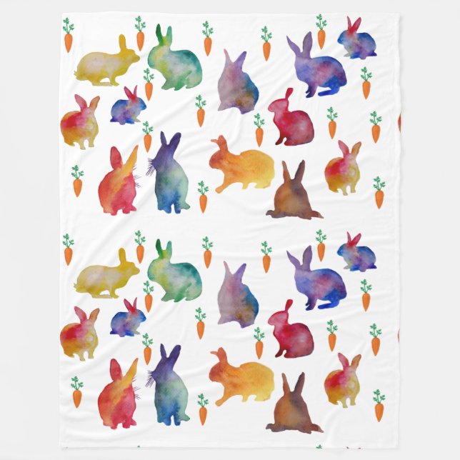 Colorful rabbits Easter Fleece Blanket (Front)