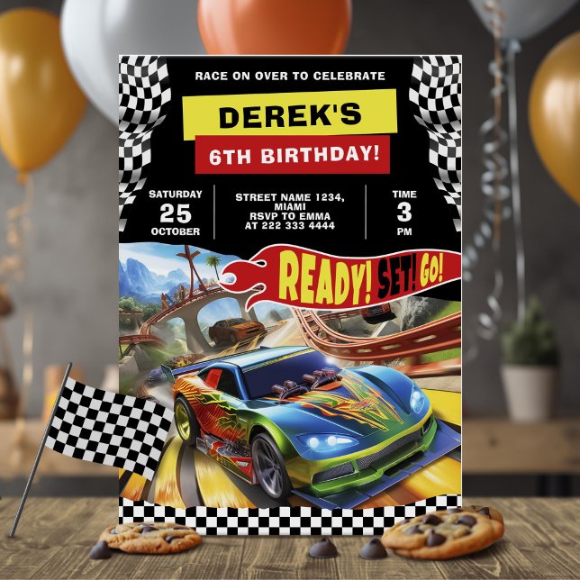 Colorful Race Car Birthday Party Invitation (Creator Uploaded)