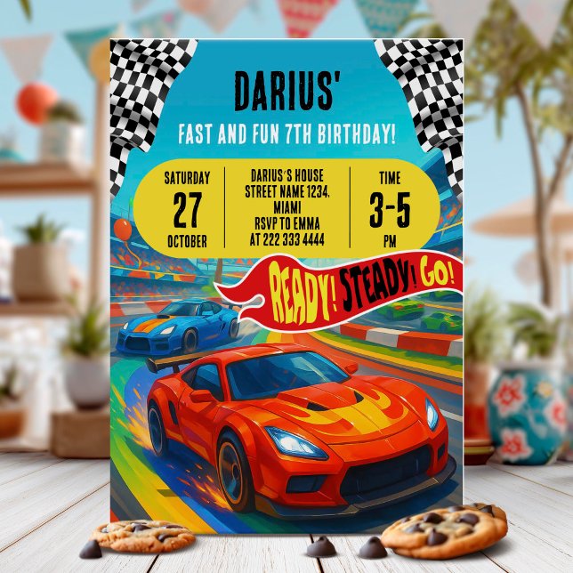 Colorful Race Car Birthday Party Invitation (Creator Uploaded)