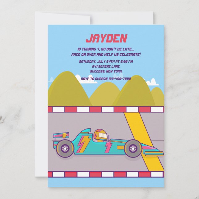 Colorful Race Car Invitation (Front)