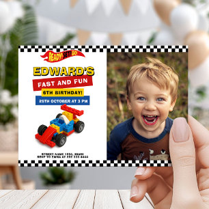 Colorful Race Car Kids Party Invitation